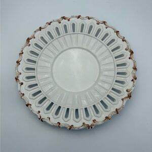 Elegant Reticulated White and Brown Decorative Platter Hand-painted, Italian